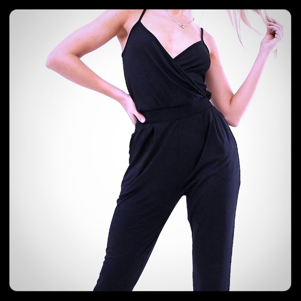 ASOS Cami wrap jersey jumpsuit with peg leg